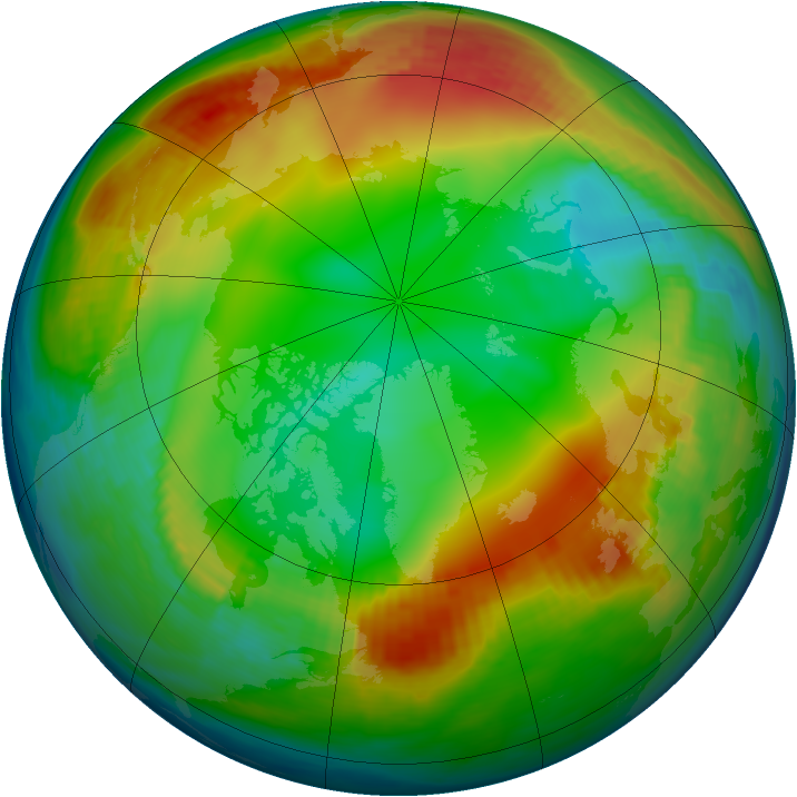 Arctic ozone map for 31 December 1985